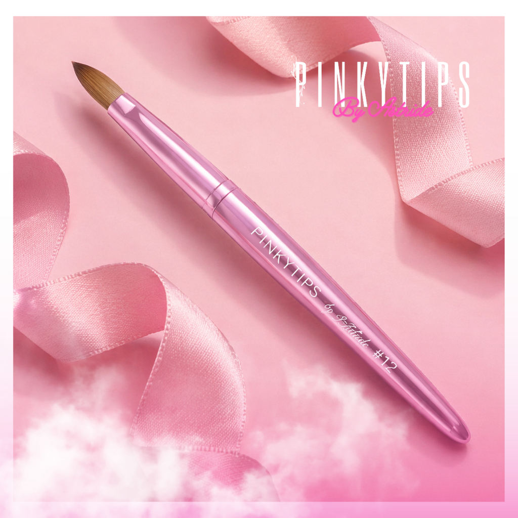 Professional acrylic nail brush set in sizes 10, 12, and 14 with pink metallic finish