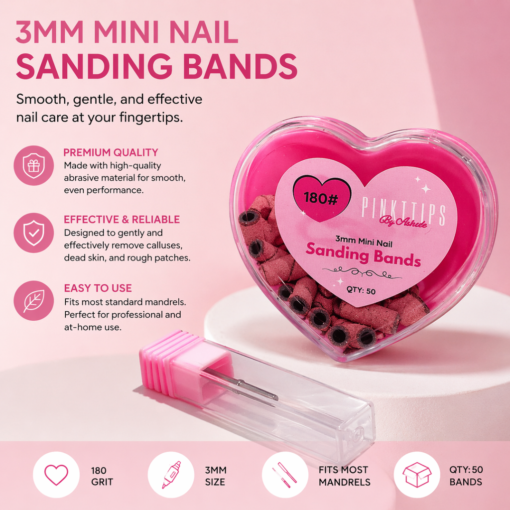 50 piece mini nail sanding bands set with pink heart case and mandrel bit