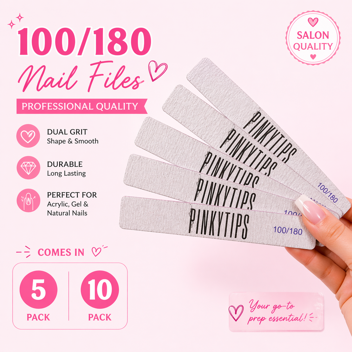 professional 100 180 grit nail files 5 pack