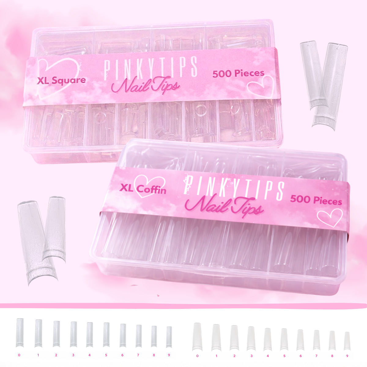 clear nail tips 500 pieces size 0 to 9 square coffin