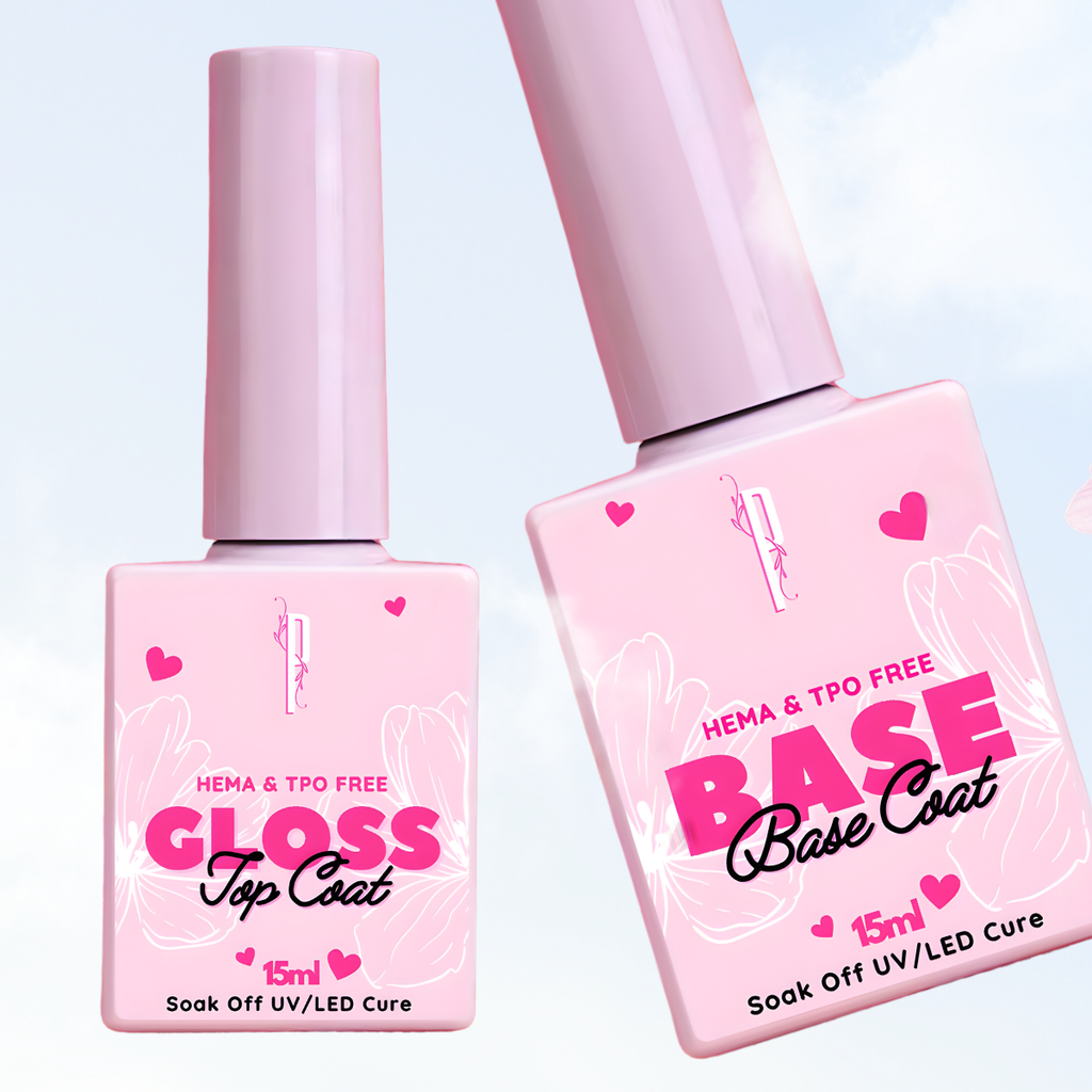 PinkyTips base coat and glossy top coat set for salon-quality nails at home