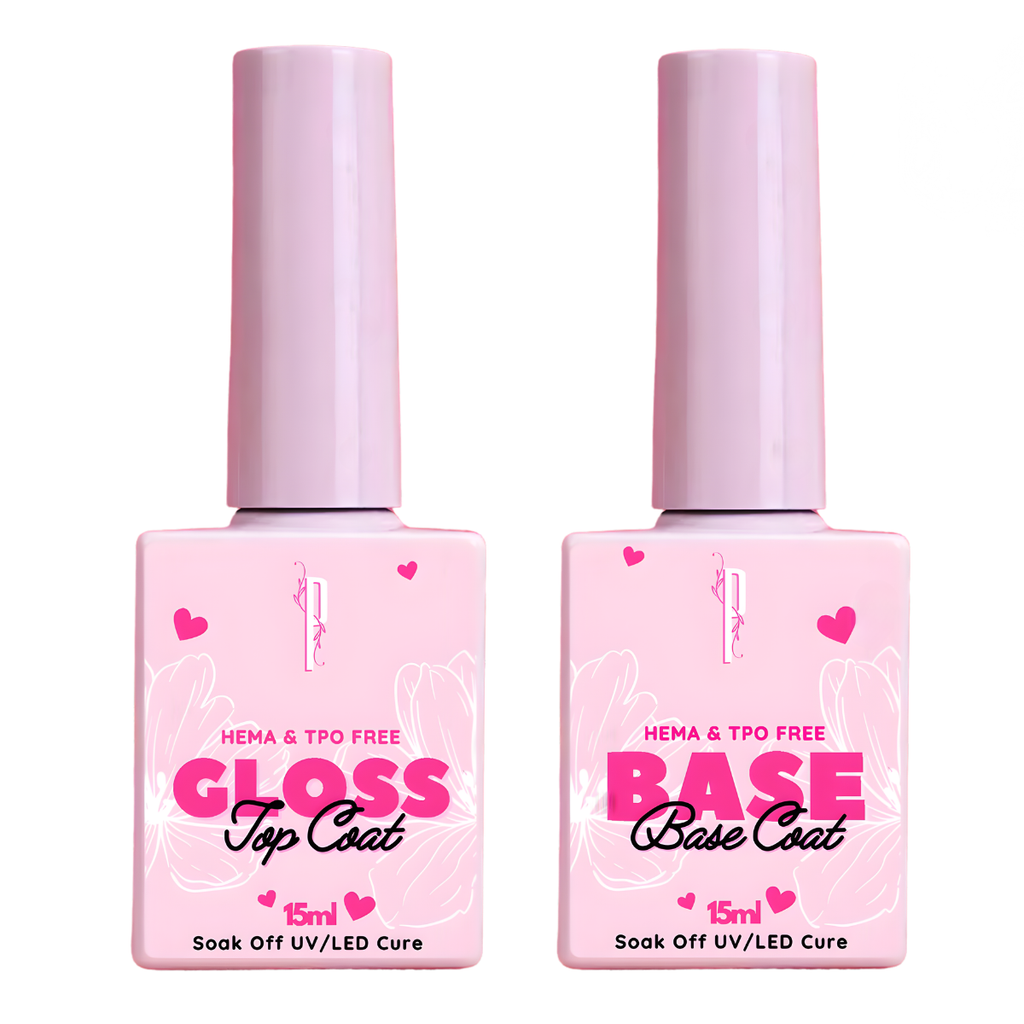 PinkyTips UV gel base and gloss top coat for nail techs and beginners