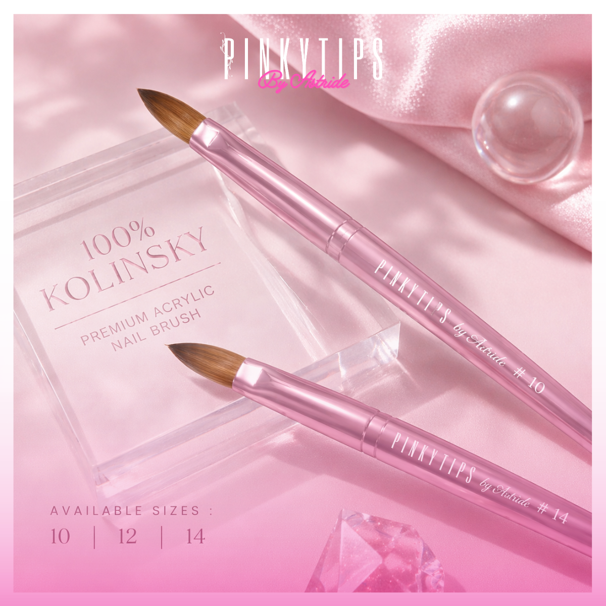 Elegant pink acrylic nail brush with engraved logo, salon-quality nail tool