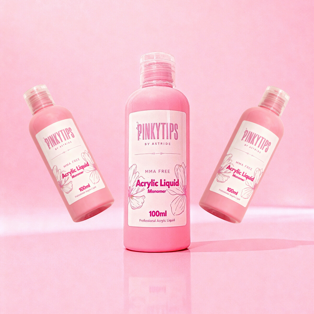 PinkyTips liquid monomer for acrylic nails – smooth application for home and salon use