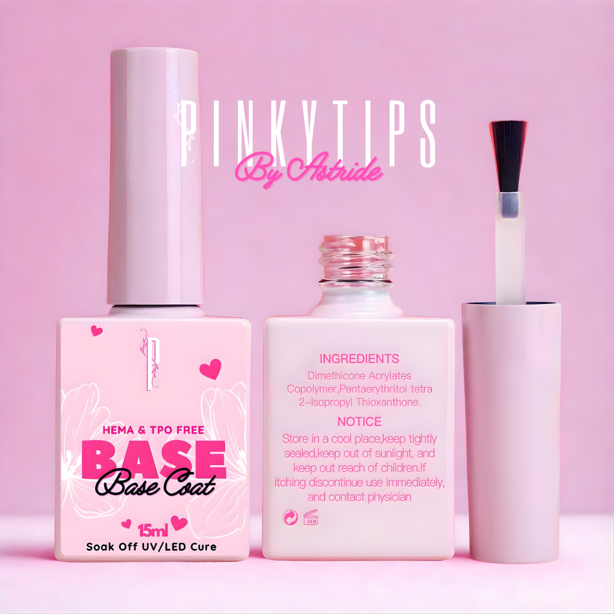 PinkyTips nail base and gloss top coat duo for durable, chip-resistant nails